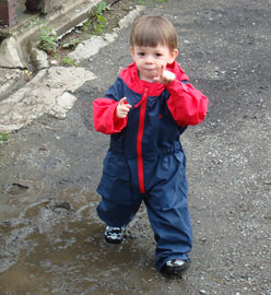 James playing in a puddle