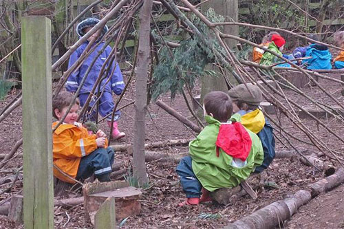 inside our stick nest at Forest School