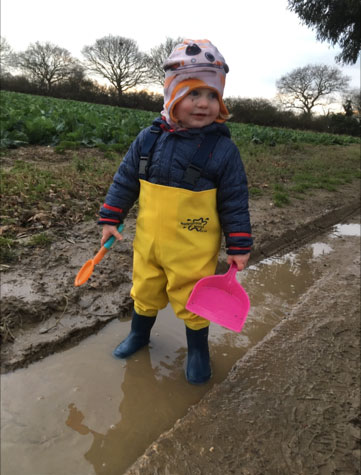 Archie age 2, loves his waders, loves mud!