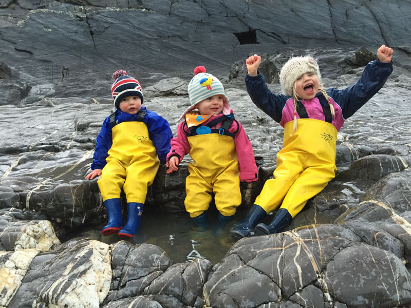 Caroline's kids (Merryn, Rewen & Alexandra) having a fantastic time rock pooling in their waders