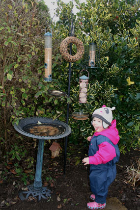 feeding the birds, snug and warm