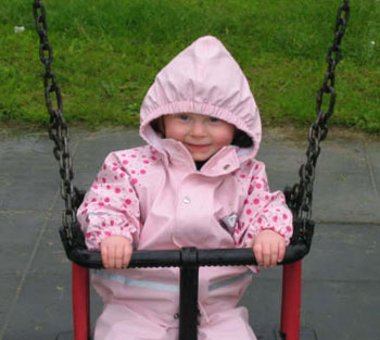 Emma Jane in Kiba Styles - Rose Kitten Suit (warm and dry on a wet swing!)