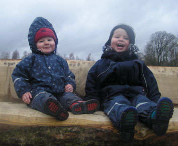 Ross and Lewis enjoying Scottish winter in Kiba dungarees!