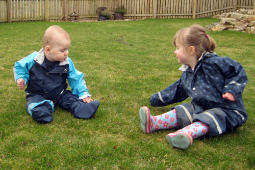 James and Isla playing in the garden