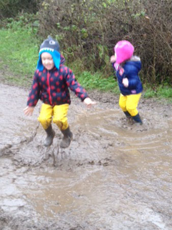 Karen's children having fun in waders