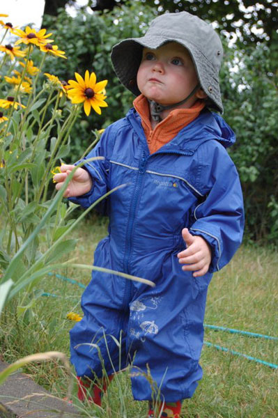 Leon C having fun in the garden in Puddle Suit