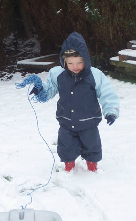 Owen pulling his sledge