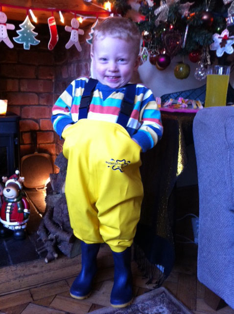 William trying out his waders for the first time!