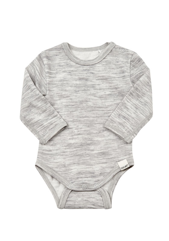 CelaVi luxury babybody suit with merino wool outer layer, and smooth comfortable bamboo inner layer