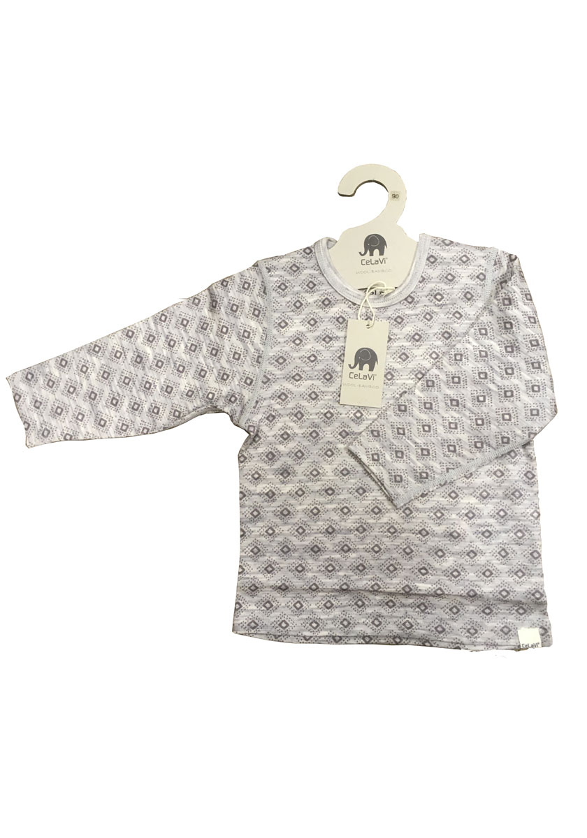 CelaVi luxury kids base layer top with merino wool outer layer, and smooth comfortable bamboo inner layer